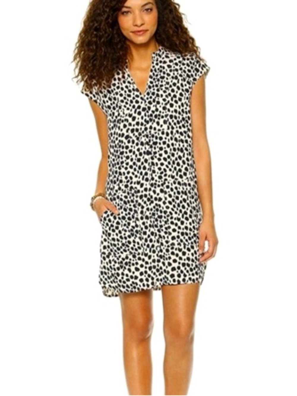 Madewell Black & White Dot V-Neck Shift Mini Dress
